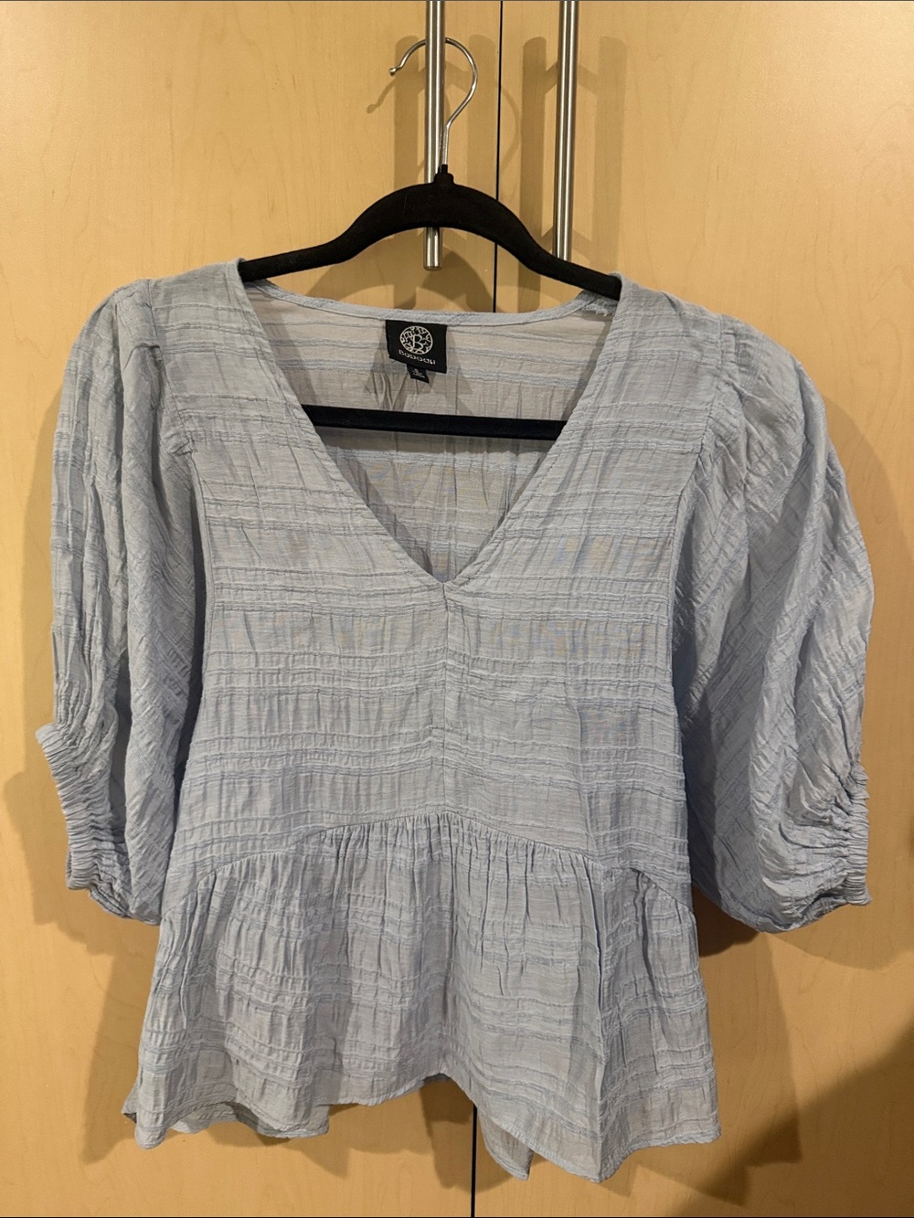 Light Blue V-Neck Peasant Blouse by LOFT